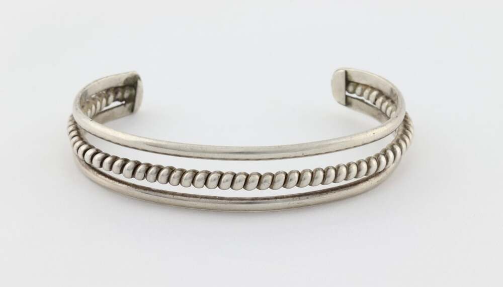 Sterling Silver Rope Design Cuff Bracelet 6 3/4" inch Adjustable